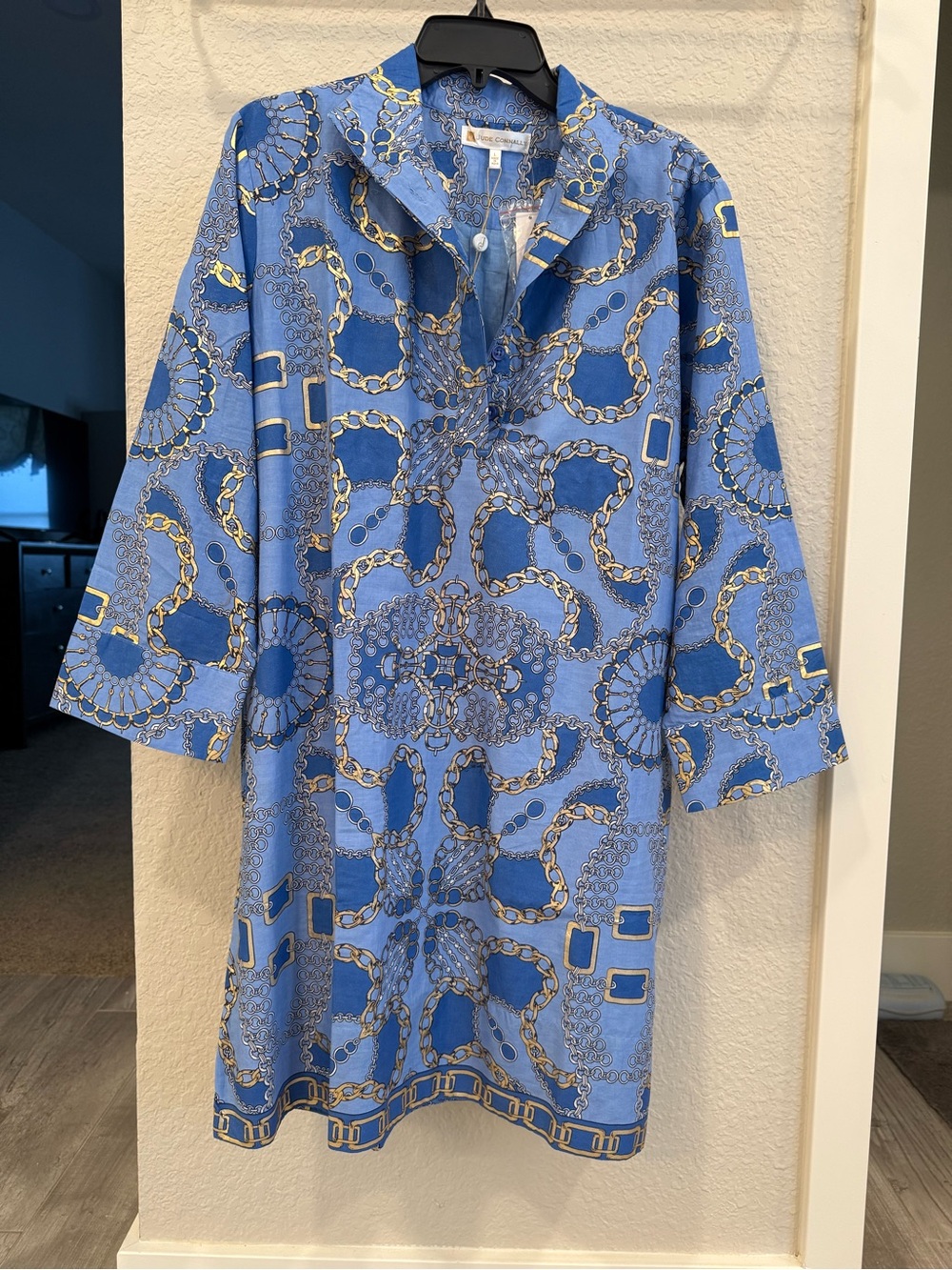 Jude Connally Blue & Gold Chain-Print Mini Dress
